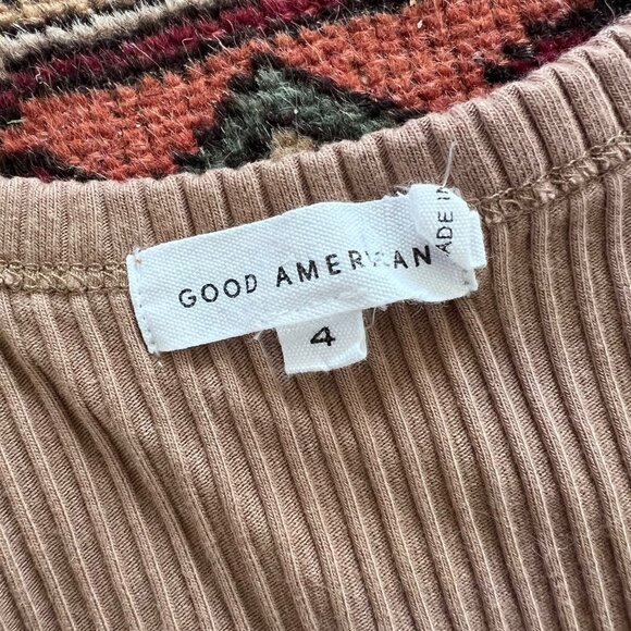 Good American Taupe Brown Ribbed Crop Tank, Womens Size 4 Top Fits Size XL - Picture 2 of 5